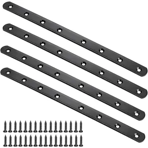 4Pcs 12" Black Flat Mending Plate Stainless Steel Straight Flat Braces Brackets Repair Fixing Connector Joining Plates with Screws