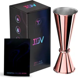 Jigger for Bartending, Professional Double  Jigger with Recipes Booklet,   18/8 stainless steel jigger 2 oz 1 oz with Dimensions Inside Measuring  Jigger-Rose