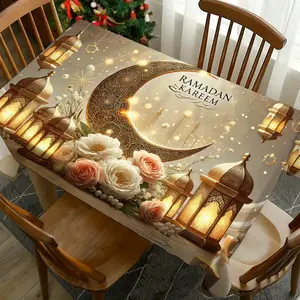 1PC Muslim Ramadan Tablecloth Washable, Table Cover Perfect for Picnic Dining Table, Picnics, Camping, Weddings, Birthday Parties, Christmas Restaurants, and Buffets - Protect Your Tabletop with Vintage Style Table Cloth Home Decoration
