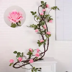 300cm Artificial Rose Vine Garland - Realistic Silk Red Flowers & Greenery for Wedding Backdrops, Home Wall Decor & Romantic Event Aesthetics