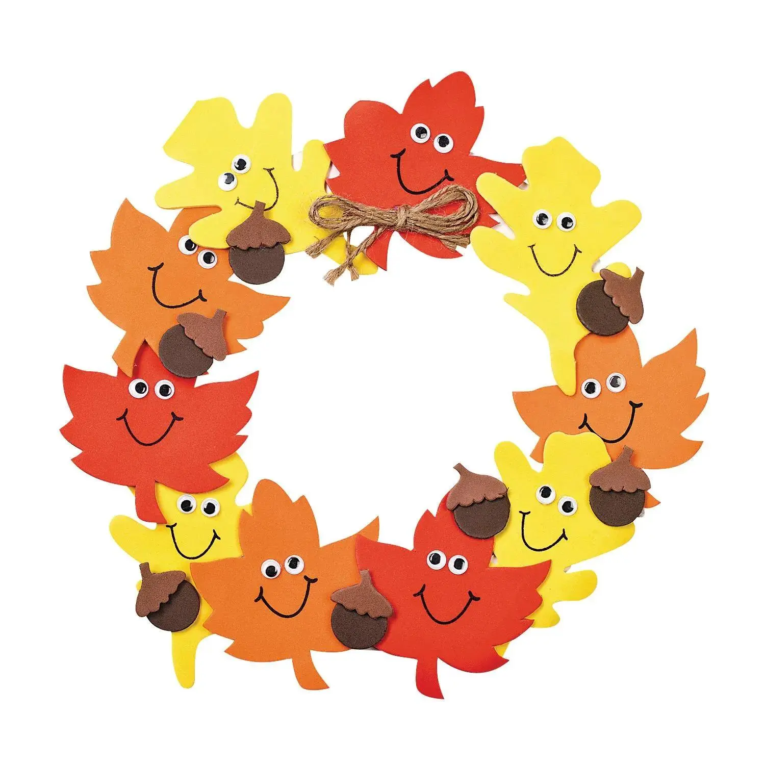 11 1/2" Smile Face Fall Leaves Foam Wreath Craft Kit- Makes 12