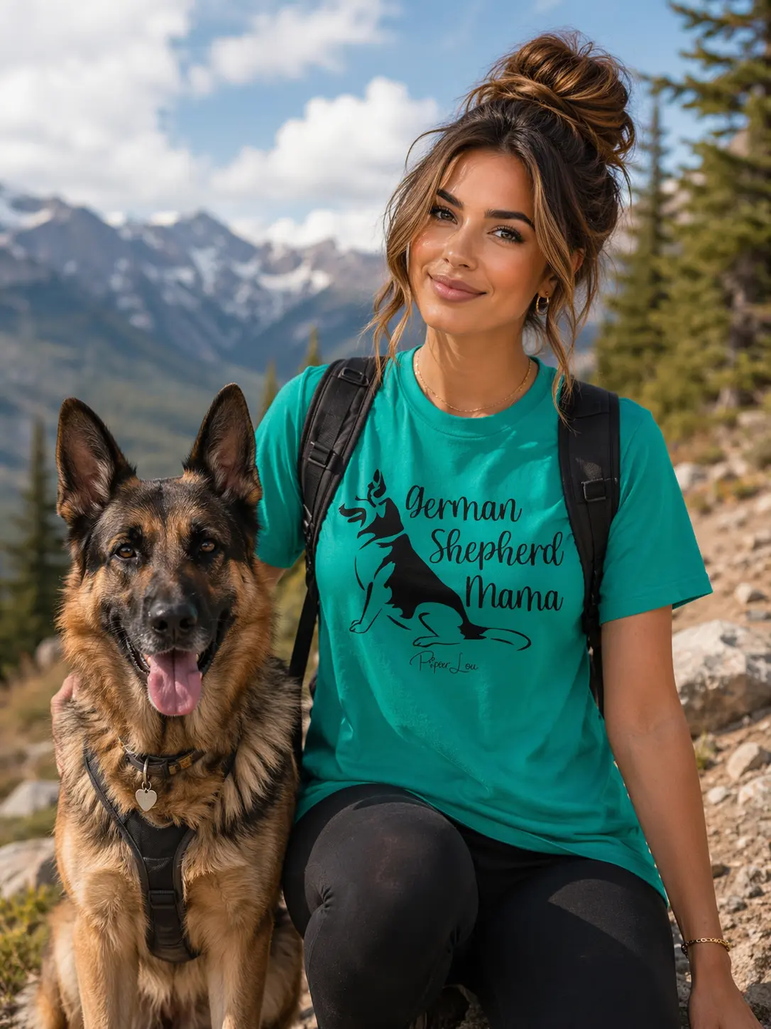 German Shepherd Mama Graphic T-Shirt for Women, Classic Cut Short Sleeve Top in Soft Ring-Spun Cotton with Durable Double Stitching, Tops, Fabric, Graphic Print, Tshirt