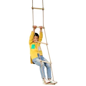 Playberg QI003373 82.5 x 11 x 0.75 in. 5 Step Climbing Wooden Rope Ladder, Brown