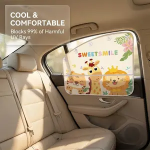 4pcs Car Side Window Sunshade, Cartoon Animal Theme, Irregular Arc Design, Breathable Mesh Layer, Adjustable Drawstring, Dual-Layer Material, Sun Shade for Car