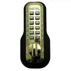 Lockey M-210-BB-DC-EZ Heavy Duty Mechanical Keyless Deadbolt, Easy to Change Code, Ez Mount Plate, Double Sided Combination Lock for Commercial Doors, 4 7/8 h x 1 7/16 x 1 3/4 d in, Bright Brass Door Lock