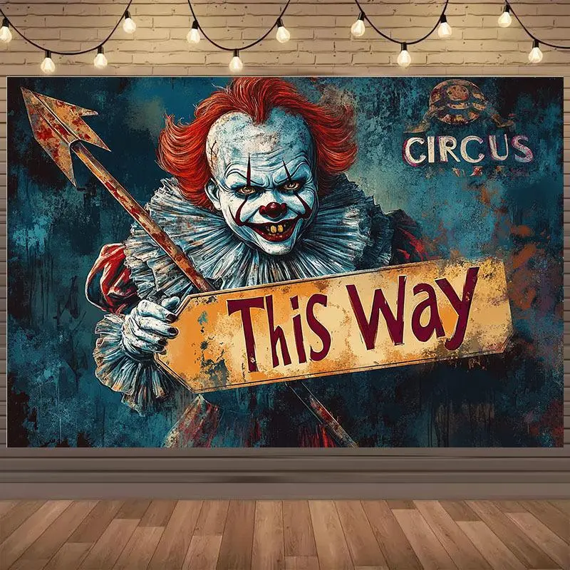 THIS WAY Colorful Circus Letters & Geometric Design Polyester Flat Banners, 2D Lightweight Multi-Functional Backdrops, Ideal for Baby Shower, Ceremony, Birthday Party Decorations