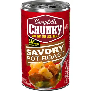 Savory Pot Roast Soup Ready to Eat Hearty Beef Soup with Potatoes Carrots and Vegetables Rich Broth Easy Heat and Serve Meal Option for Home or On the Go 18.8oz Can