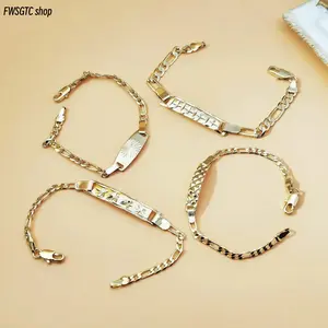 18K Gold Plated Figaro Chain Bracelet with vintage engraved ID tag and Cuban link design. Featuring trendy Y2K minimalist and hip-hop streetwear style, this unisex piece is waterproof and durable. Great for daily wear, parties, dating and casual outfits.