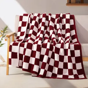 Mocassi 50" x 70"  Ultra Soft Checkered Knitted Throw Blanket