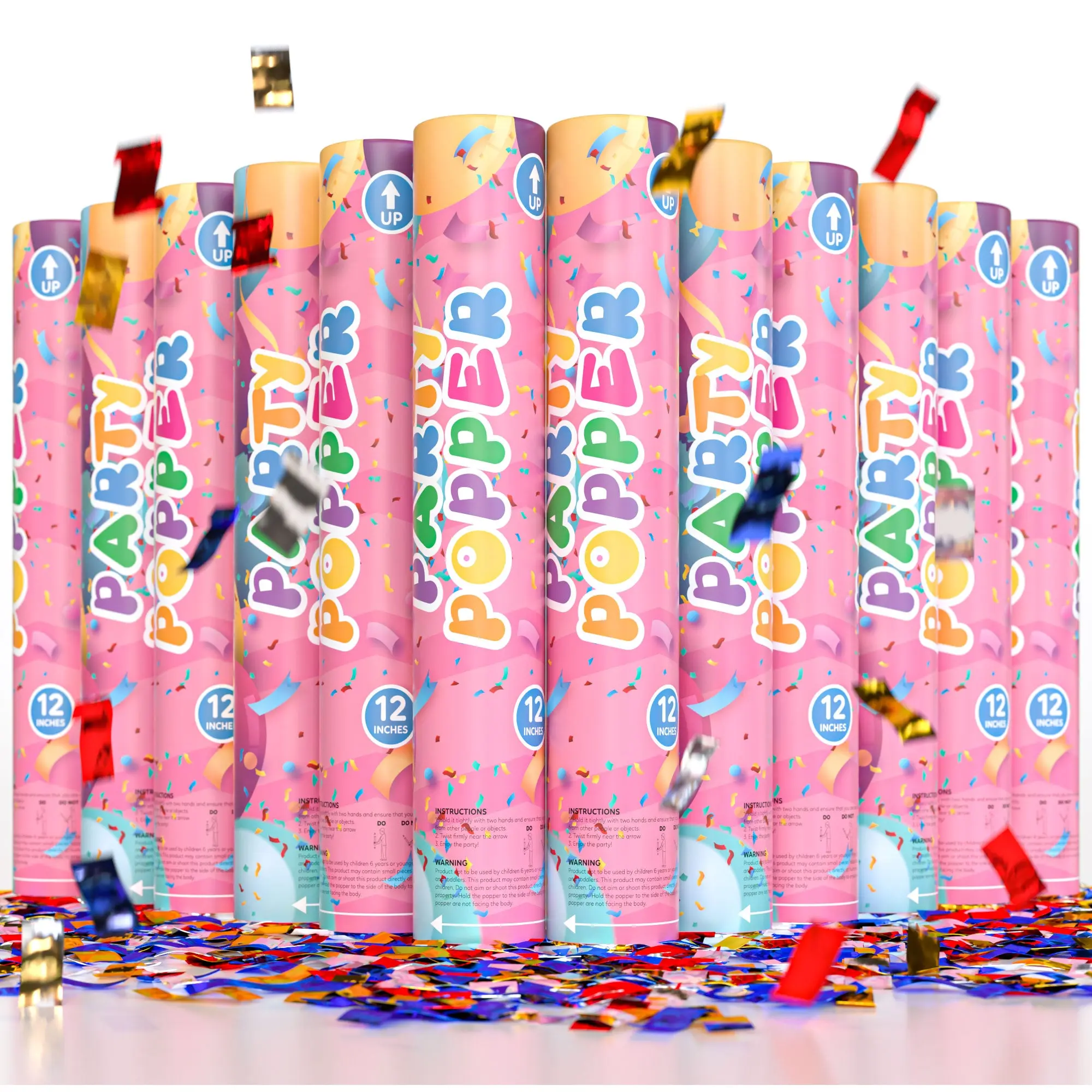 Confetti Cannon – Shiny Metallic Multicolor Confetti Poppers, 12″, Launches 25 ft | Graduations, Birthdays & Weddings