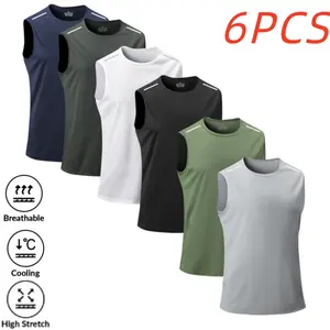 Men’s American-style sleeveless tank tops, 6-pack—streetwear athletic style, fits a wide range of body types, simple crew neck design, suitable for home wear and casual outfits across multiple occasions. fathersdaygift