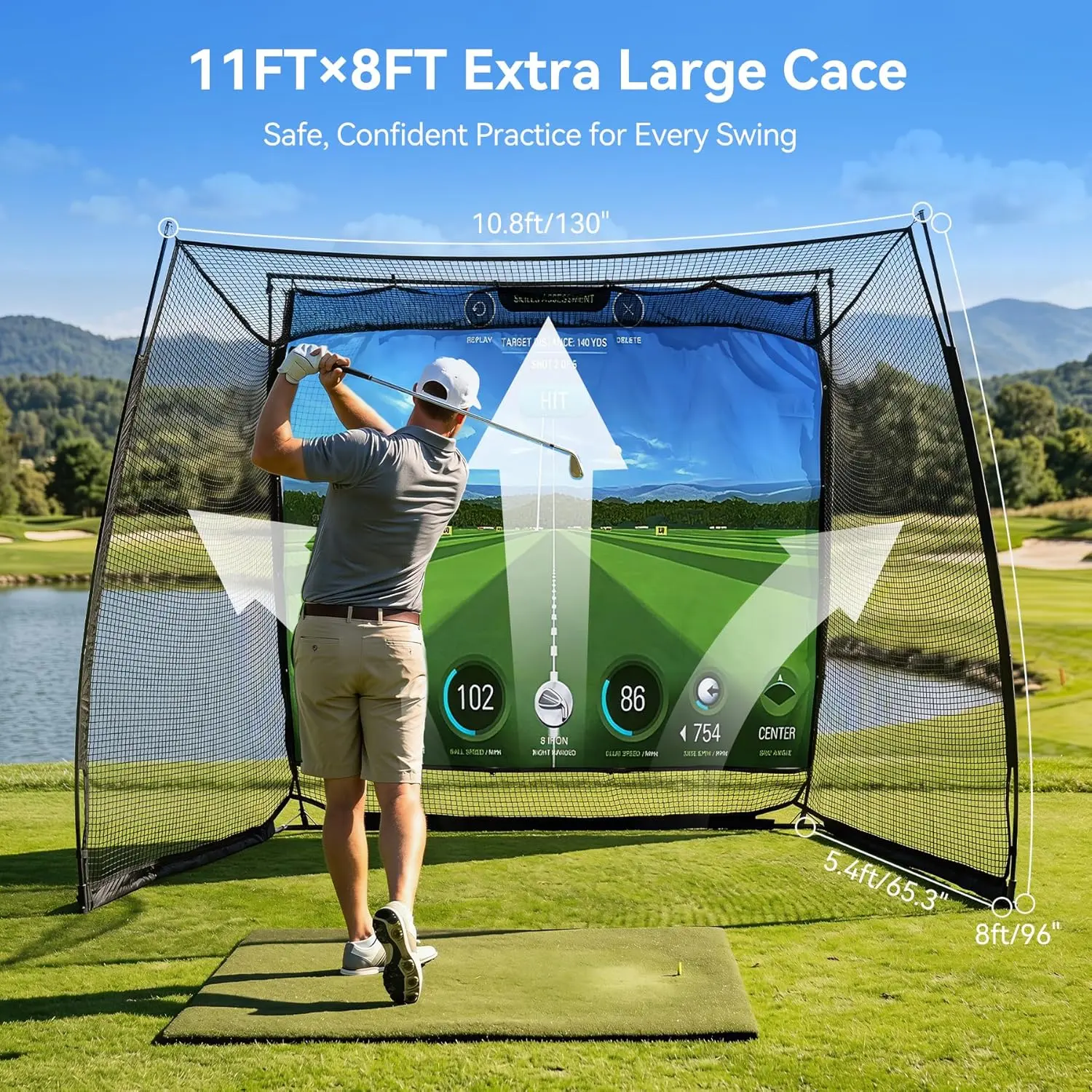 Tribesigns 11x8ft Golf Simulator Hitting Net with Impact Screen, Golf Net with Noise-Reducing Target Cloth, Heavy-Duty Range Cage for Swing Driving Home Backyard Garage, Golfer Gift for Men Dad Him homedecor