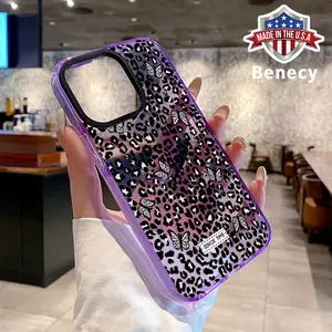 Phone case for iPhone 16 Pro Max 15 Plus 14 13 12 11 Leopard Pattern Butterfly Anti-Yellowing Shockproof durable ultra-thin Crystal Cover