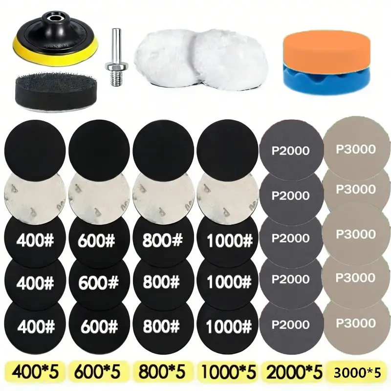 37 Piece Car Headlight Restoration Kit, Easy, Effective, Results, 3 Inch (75mm) Polishing Pad, Polishing System, Includes Sandpaper, Wax Sponge, Fine Polish for Automotive Beauty