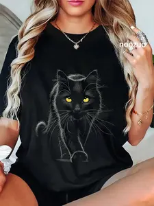 100% Cotton Black Cat Yellow Eyes Cats Black Cat Gifts for Cat Lover T-Shirt