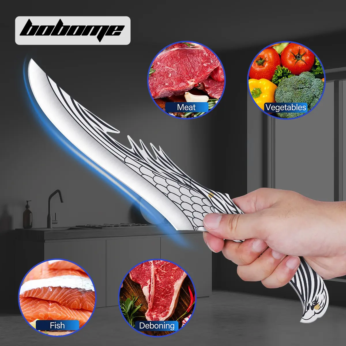 Japan Chef Knife Eagle Knife Hand Forged Viking Knife High Carbon Steel 14 Inches Length,Ergonomic Artistic Viking Style Boning Knife Unique Feather Knife Gift for Men campingessentials