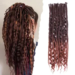 Hippie and Boho Wavy Dreadlock Extensions Sets,3 in 1 Mixed Ombre Auburn Synthetic Single Ended Dreads Extensions,Handmade Soft Lightweigth Single Straight Curly Style Dreadlock for Women