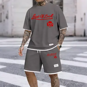 Men's Casual Style 777 Print Waffle Fabric Short-Sleeved Shirt And Shorts Set