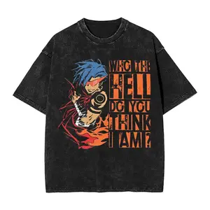 valentine shirts Hot Anime Tengen Toppa Gurren-Lagann Kamina Cool Graphic Tshirt Men Vintage Washed T-shirt Harajuku Male Manga Cotton T Shirt