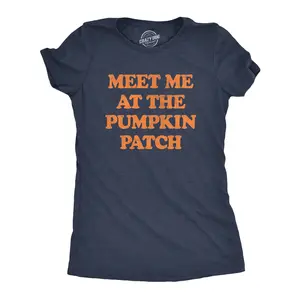 Womens Meet Me At The Pumpkin Patch T Shirt Funny Halloween Fall Season Lovers Tee for Ladies Funny Womens T Shirts Cute Vintage Fashion Casual Ladies T-Shirt Gift Halloween Tops for Women Women's Novelty Tees Navy -