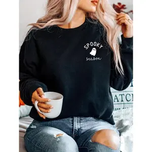 Sports hoodie, round neck sports hoodie, Halloween, ghost, black, pumpkin autumn, cute horror, autumn sweater elite fashion