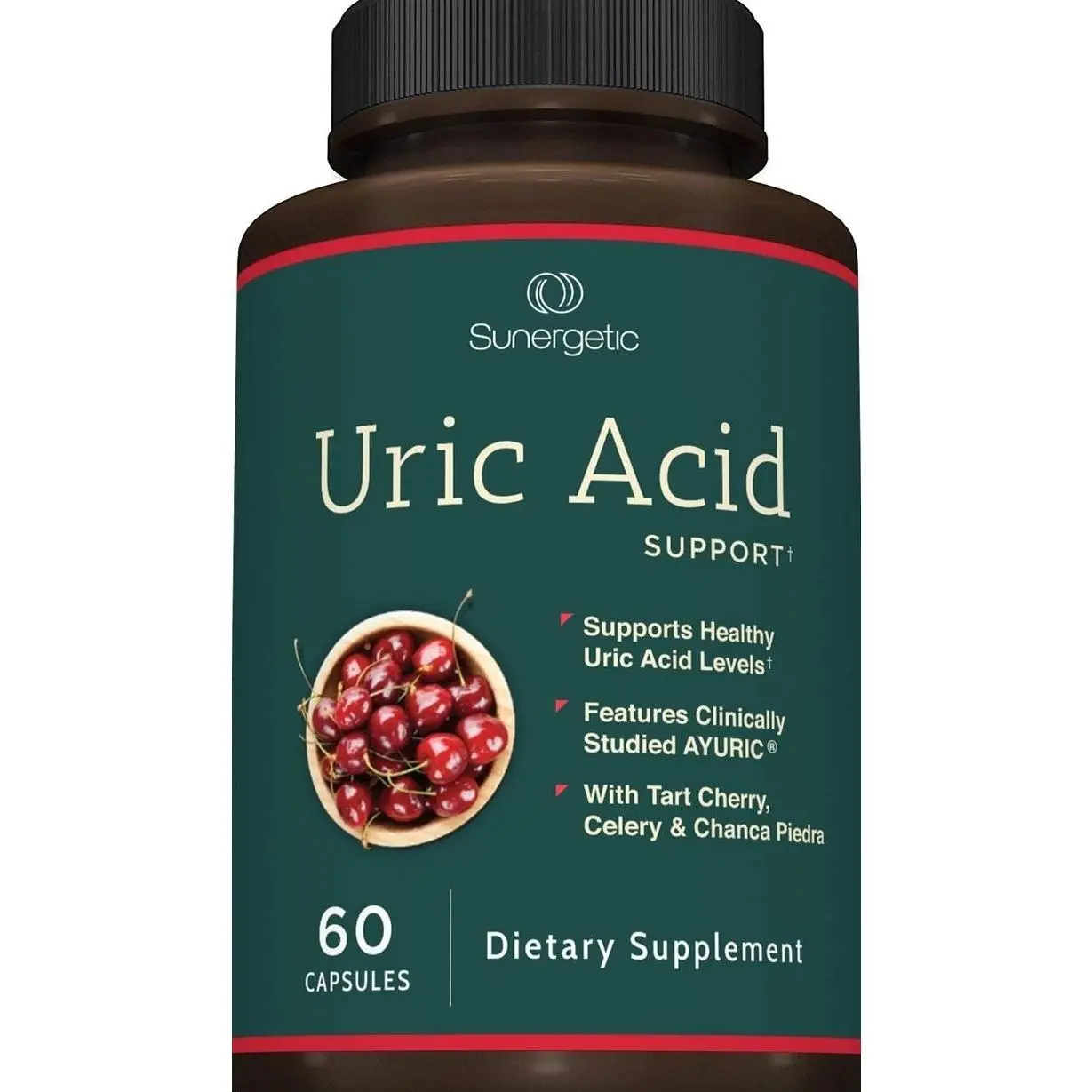 Sunergetic Premium Uric Acid Support Supplement – Uric Acid Cleanse & Kidney Support – Includes Tart Cherry, Chanca Piedra, Celery Extract & Turmeric - 60 Capsules