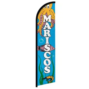 Windless Mariscos Banner Flag - 11.5x2.5 ft Outdoor Polyester Knit Backdrop, Home Party Decorations Supplies, Outdoor Flags with Curved Sleeve for Festive Occasions