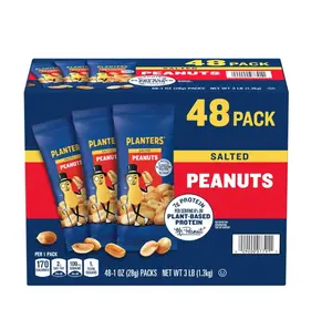 Planters Salted Peanuts Single-Serve Packs 1 oz 48 pk High Protein Snack Pack 170 Calories Per Pack Healthy Crunch US