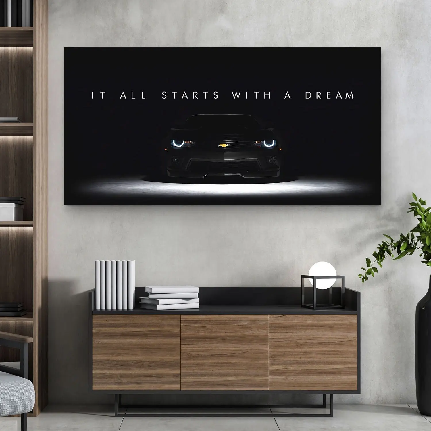 Unframe-Style High-Resolution Vehicle Wall Art Print - Waterproof, Multi-Size, Bathroom-Safe, Steam Ready, Decorative Motivational Quote, Car Lover Gift, Plaid-Polka Dot-Houndstooth Garage Sign, Home Decoration (Box Included)