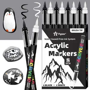 Acrylic Paint Pens, Automatic Ink Control System,Soft Brush Tip Markers,Black and White Paint Marker,for Canvas, Rock, Wood, Stone, Glass, Ceramic, Fabric Painting, DIY Crafts, Art Markers Pen, Colorful Marker Set