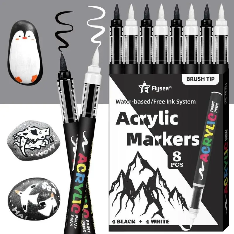 Acrylic Paint Pens, Liquid Acrylic Markers, Automatic Ink Control System, Soft Brush Tip Markers, Black and White Paint Marker, for Canvas, Rock, Wood, Stone, Glass, Ceramic, Fabric Painting, DIY Crafts, Art Markers Pen, Artist Pens, Colorful Marker Set