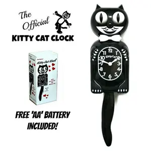 BLACK KITTY CAT CLOCK (3/4 Size) 12.75" Free Battery MADE in USA Kit-Cat Klock