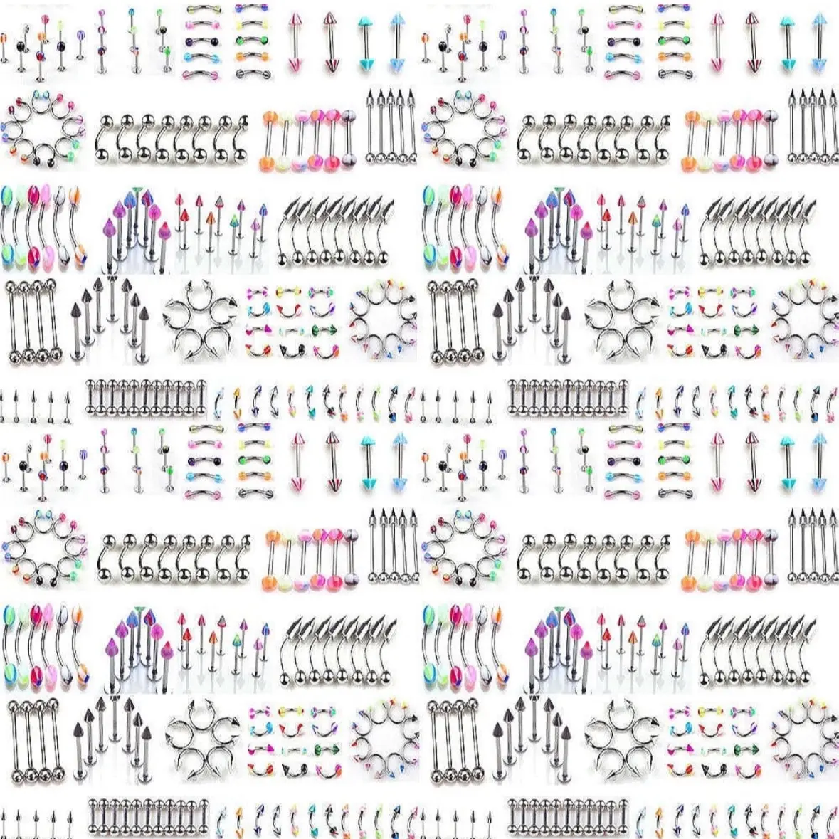 110 PCS Body Jewelry Piercing Set with 22 Styles: Eyebrow, Navel, Belly, Tongue, Lip Bar Ring new nosering