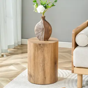 Donext Simple Wood Grain Cylindrical Coffee Table 11.8-inch Diameter x 15.7-inch Height MDF Material Foldable Industrial Style Multifunctional Countertop Ready to Use Living Room Furniture