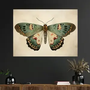 1 Piece/Set Bohemian Style, Artistic, Sage Green Vintage Butterfly Poster Print, Floral Boho Print, Whimsical Moth Wall Decoration, Bohemian Floral Woodland Moth Country Style Wall Art, Butterfly Wall Painting, Suitable for Home Decor