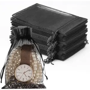 100-Pack 4x6" Black Organza Bags - Drawstring Mesh Pouches for Jewelry, Wedding Favors & Party Gifts - Premium Sheer Design