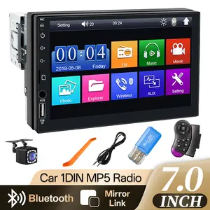 1 DIN Multimedia Player with Phone Mirror Link 7 Inch Universal Single Din Car Stereo Touchscreen Stable Bluetooth 5.0, Support Backup Camera, USB, TF Card