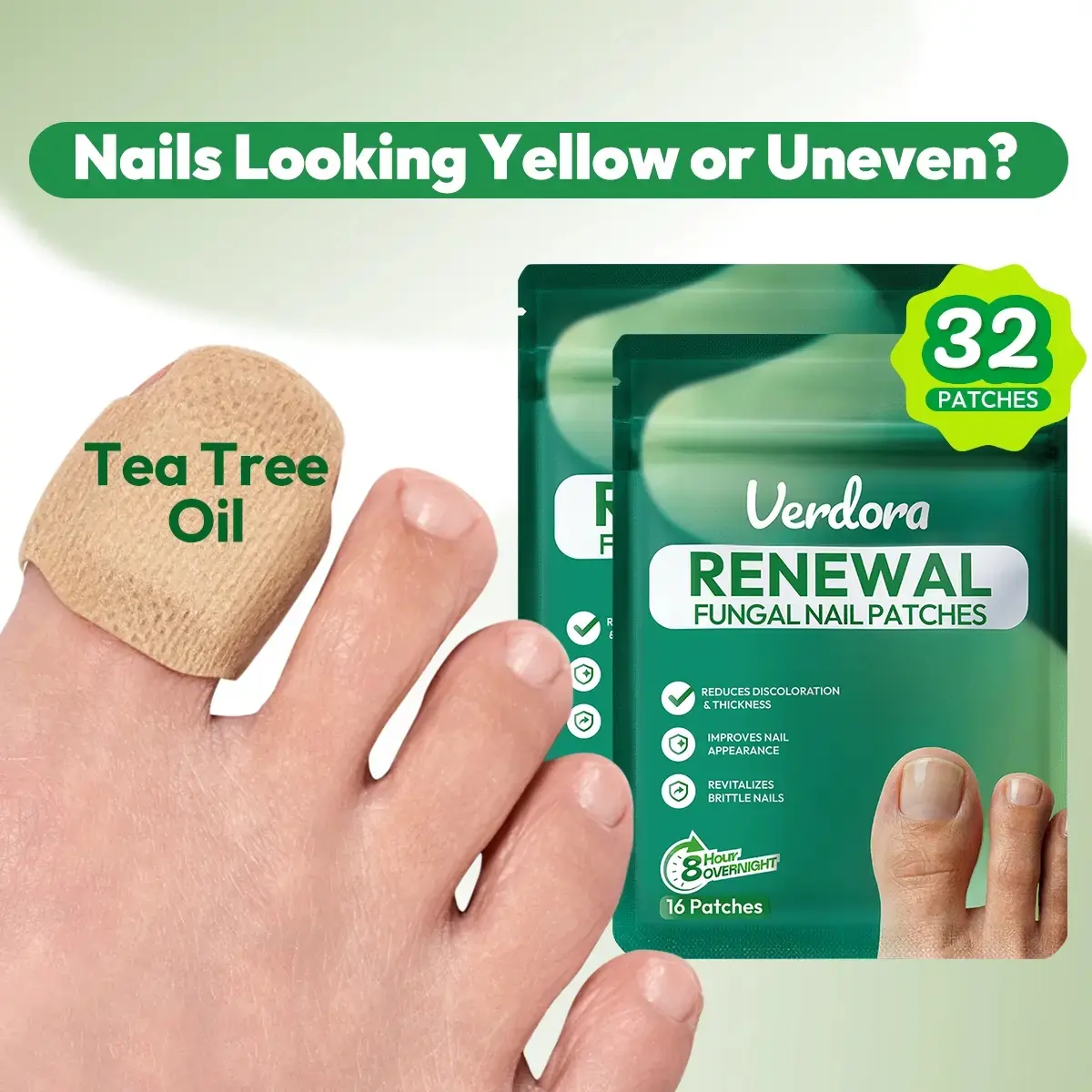 32PCS Fungal Nail Patches – Overnight Nail Repair Patches for Damaged & Discolored Nails, Hydrogel Nail Care Treatment
