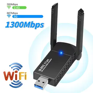 1300Mbps USB WiFi ethernet adapter, Dual Band 5G/2.4G Wireless Network Card with 5dBi Antenna. For Desktop PC Laptop. Windows Mac Linux Compatible Usb Wifi Dongle