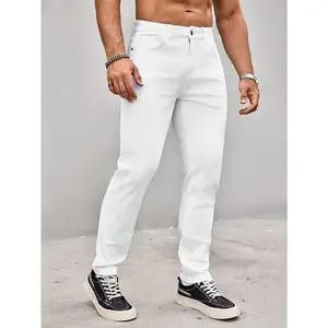 Men'S Classic White Denim Jeans - Slim Fit, Mid-Rise, Stretch Cotton Blend, Zipper Fly, All-Season Casual Wear, Everyday Comfort, Modern Casualwear, Durable Fabric
