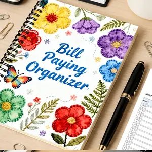 Bill Paying Organizer Notebook - 63 Pages Monthly Bill Tracker, Budget Planner for Expense & Finance Management, Floral Spiral Notebook