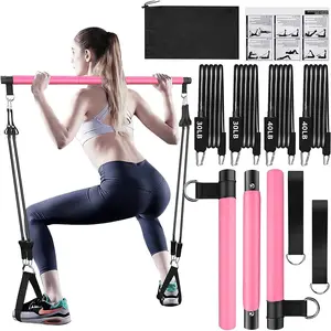 Pilates Bar Set with Resistance Bands Modular Resistance Band Pilates Bar Training Equipment Suitable for Leg, Glute, Core, and Arm Exercises Unisex Fitness Equipment Home Gym Yoga Pilates Training Device