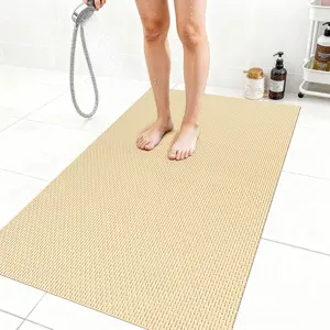 Large Non-Slip Shower Mat, Fast-Dry PVC Bath Stall & Tub Mat, Drain-Hole,for Shower Stall Tub for Elderly/Kids,Non Slip Safety Accessory,Beige 32"x58"