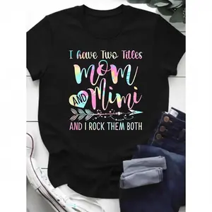 Women's 100% Mimi Graphic T-Shirt - "I Have Two Titles Mom and Mimi" Fun Printed Design, Short Sleeve Round Neck Casual Tee for Casual Attire