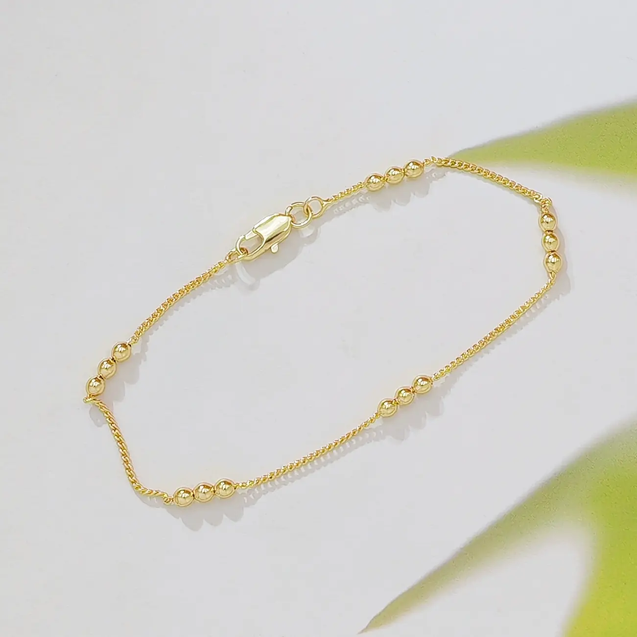Dainty Gold Beaded Bracelet, 14K Gold Plated Station Ball Chain Bracelet, Delicate Adjustable Stackable Everyday Bracelets for Women Trendy Jewelry Gift