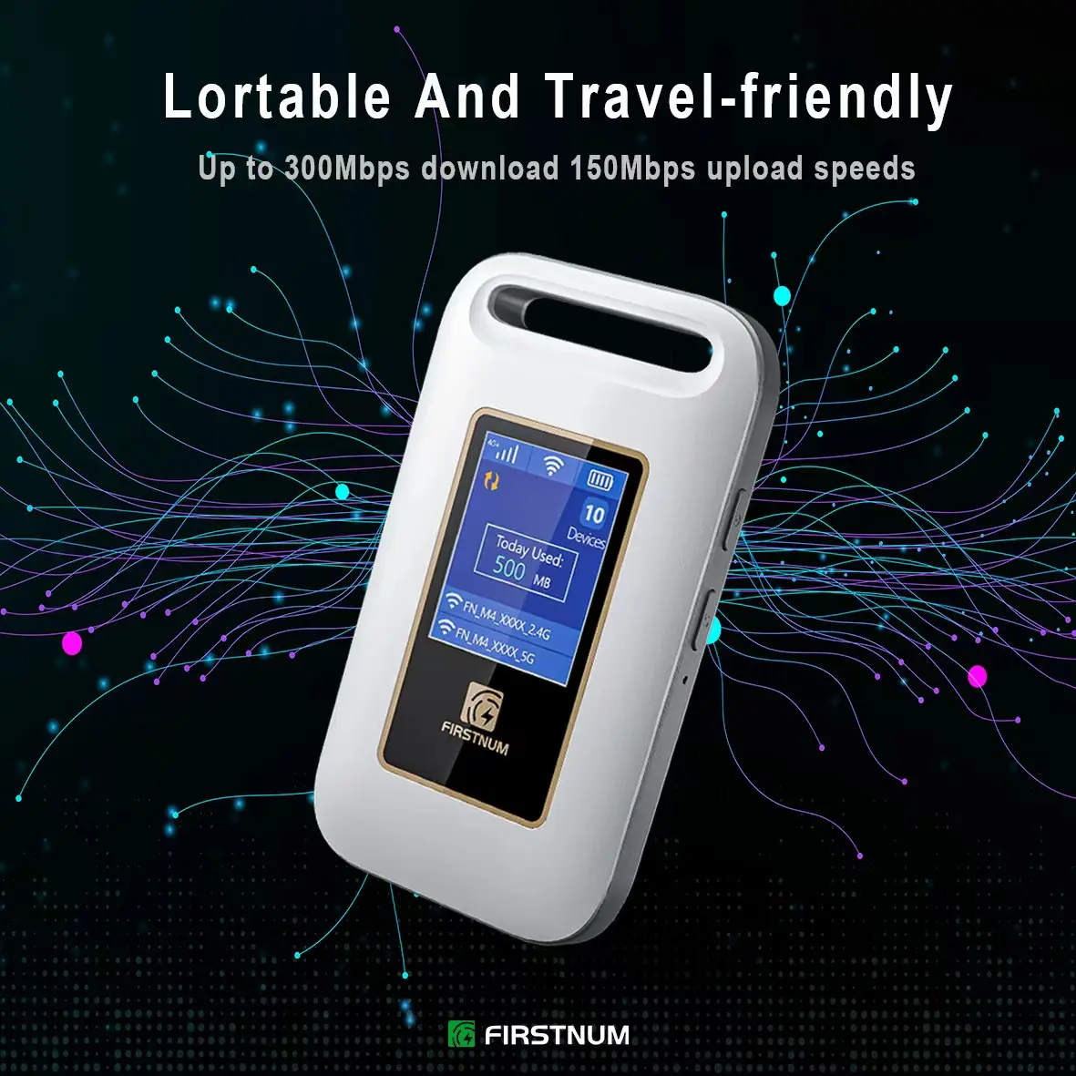 FIRSTNUM Portable Pocket Wi-Fi Device - Triple Carrier Coverage, No SIM Card Needed, 4G Mobile Wireless Wi-Fi Hotspot, 8 Hours Rechargeable Battery-Powered, Supports 10 Devices, Affordable Travel Internet Magic Box