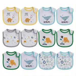 12 Pack Waterproof Cotton Baby Bibs – Adjustable Snap Absorbent Drool & Teething Bib Set, Unisex Feeding Bibs for Boys & Girls Organic