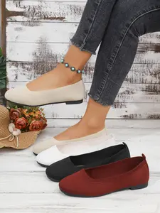 Women's Ballet Flats, Round Toe Mary Jane Shoes, Adjustable Comfortable Knit Slip-Ons, Daily Wear, Ballerina Flats