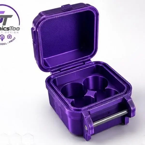 Purple Collection Durable Vial Vault - 4-Vial Home Organizer Container, 3mL Capacity, 2x2 Grid, Quick-Lock Recyclable Stackable Eco-Friendly Pack Storage Box
