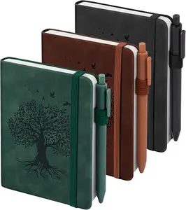 3 Pack Pocket Journaling Notebooks, A6 Small Notebook Total 360 Pages Journaling Notebooks for Note Taking Journals for Writing Mini Note Pads with Pen Holder 100 GSM Thick Paper(Black,Green,Brown) ALKALO